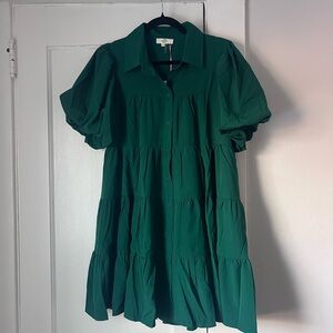 Entro Emerald Puff Sleeve Midi Dress